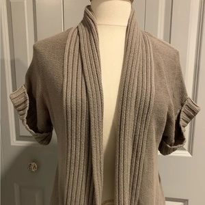Women's Ann Taylor Petite M Coco Brown Knit Shawl Cardigan Cotton Blend